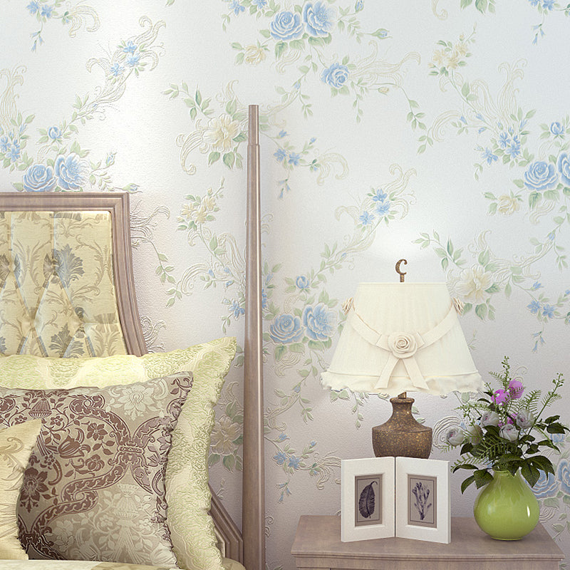 Rural Flower Peony Wallpaper Pastel Color Stain-Proof Wall Art for Bedroom, 54.2-sq ft