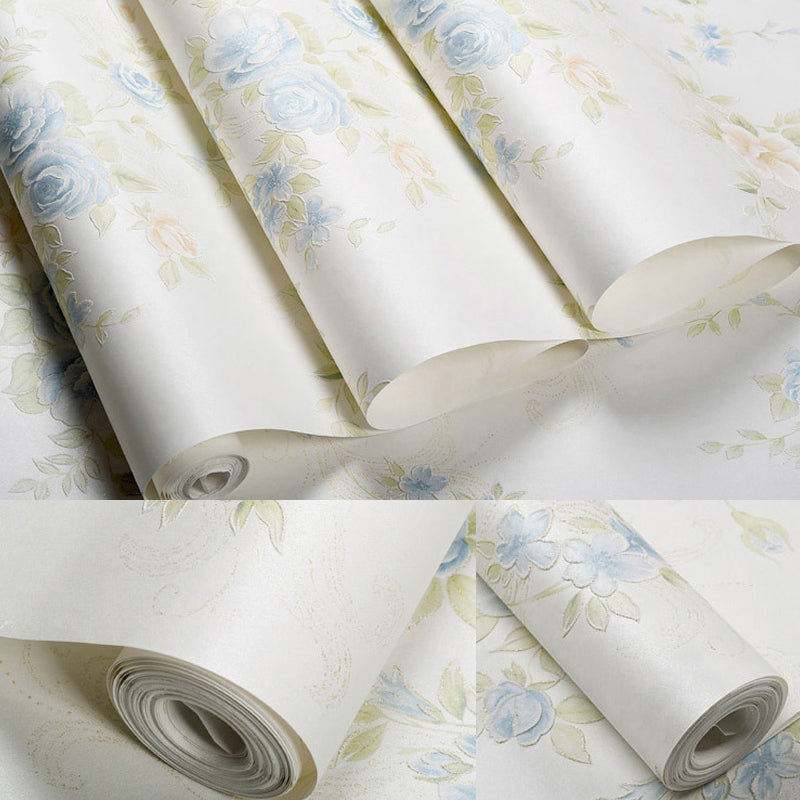 Rural Flower Peony Wallpaper Pastel Color Stain-Proof Wall Art for Bedroom, 54.2-sq ft