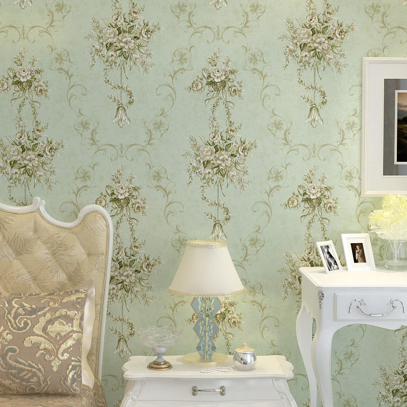 Pastel Color Rustic Wallpaper 54.2-sq ft Blooming Peony Wall Covering for Bedroom