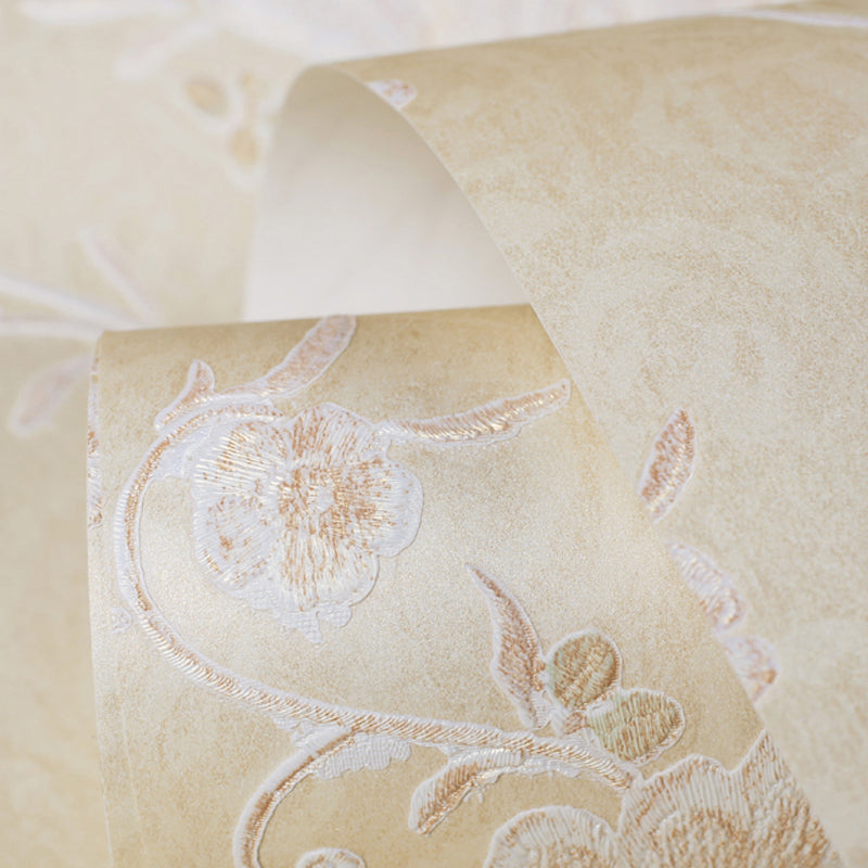 Embroidered Washable Wallpaper Farmhouse Lotus Patterned Wall Art for Dining Room