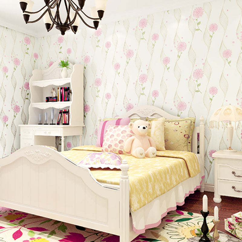 Self-Stick Temporary Dandelion Wallpaper Non-Woven Fabric Country Wall Decor for Bedroom