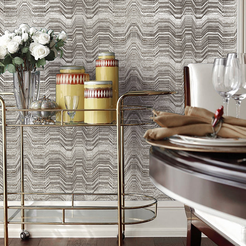 Modern Wave Line Wallpaper for Living Room 33' L x 20.5" W Wall Decor in Brown-Beige