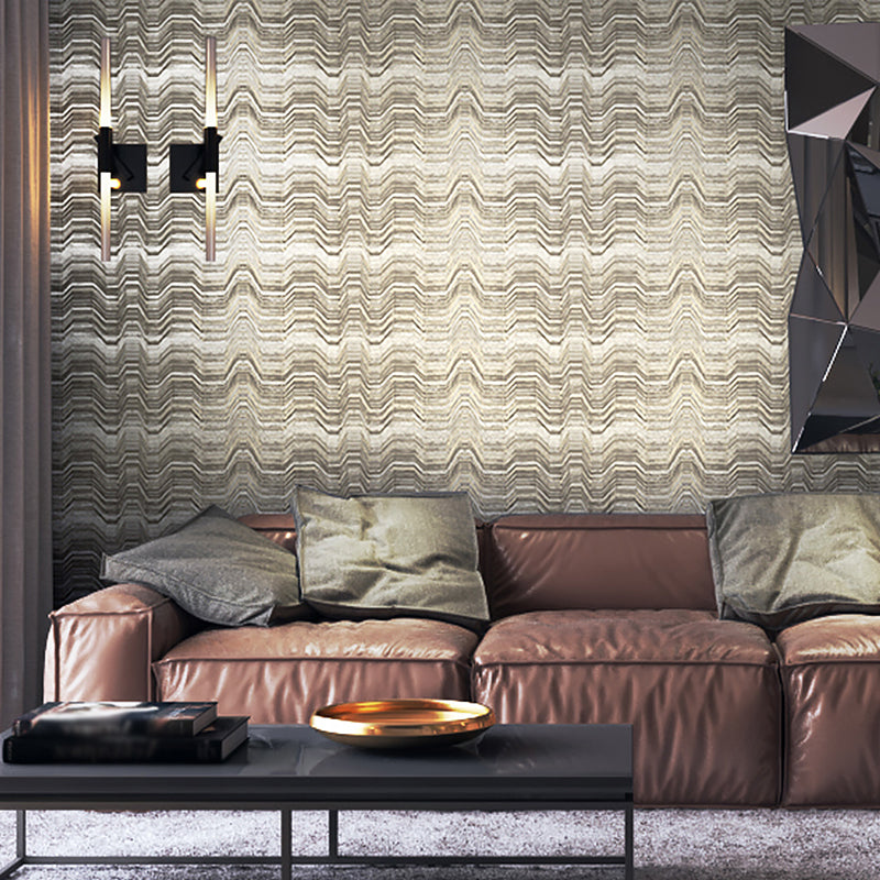 Modern Wave Line Wallpaper for Living Room 33' L x 20.5" W Wall Decor in Brown-Beige