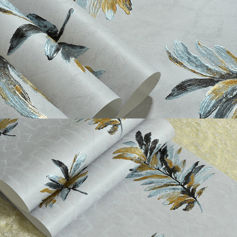 Modernist Fern Leaf Wallpaper Roll Blue-Grey Plant Wall Decoration for Living Room