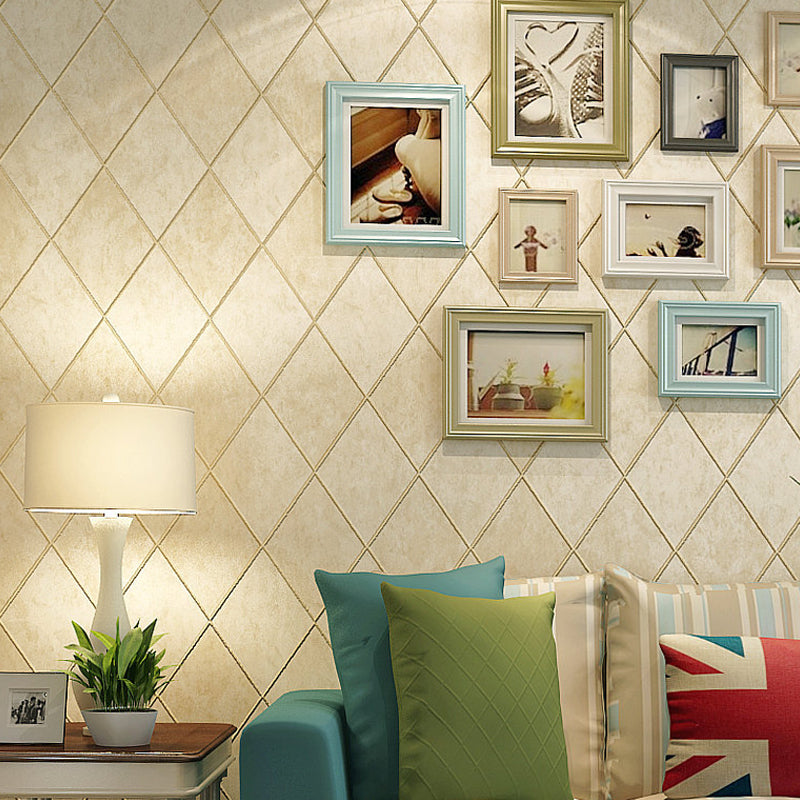 Beige Lattice Net Wallpaper Roll Waterproofing Contemporary Living Room Wall Covering