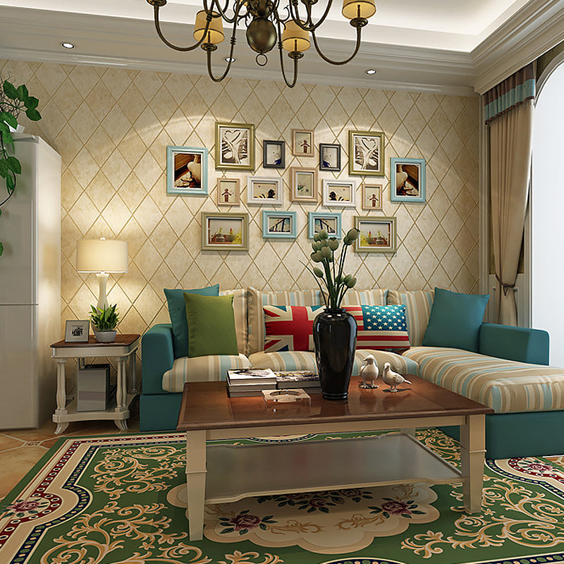 Beige Lattice Net Wallpaper Roll Waterproofing Contemporary Living Room Wall Covering