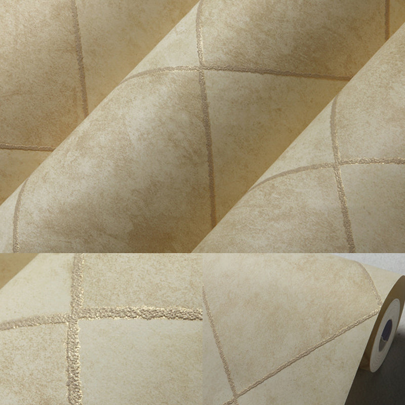 Beige Lattice Net Wallpaper Roll Waterproofing Contemporary Living Room Wall Covering