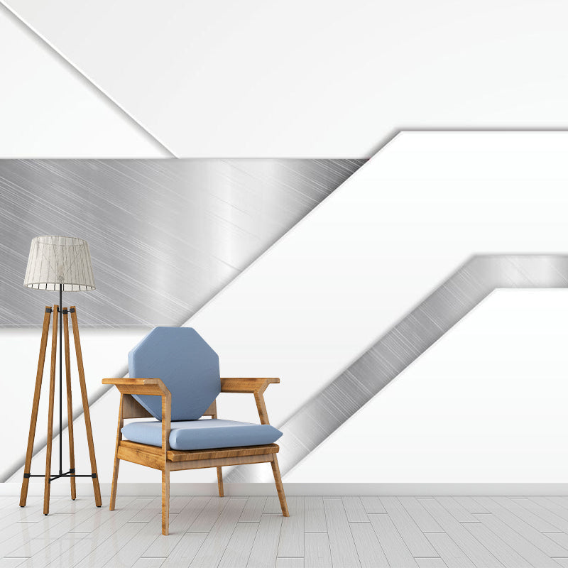 Simplicity Brushed Metal Mural Decal for Bedroom Personalized Wall Art in Silver