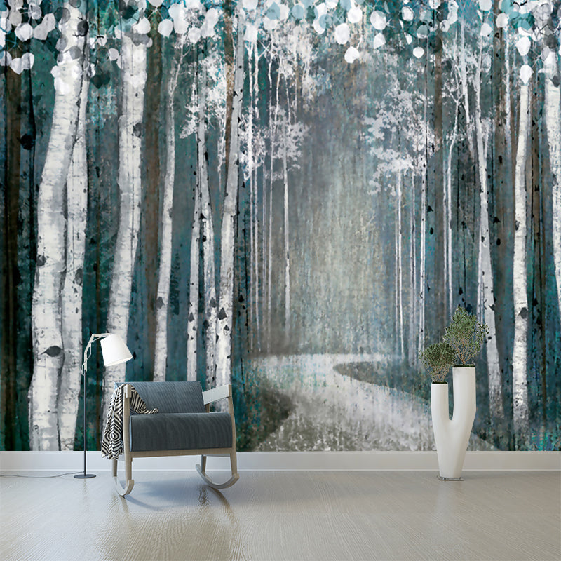 Forest Path Painting Murals Grey-Green Modern Art Wall Decoration for Living Room