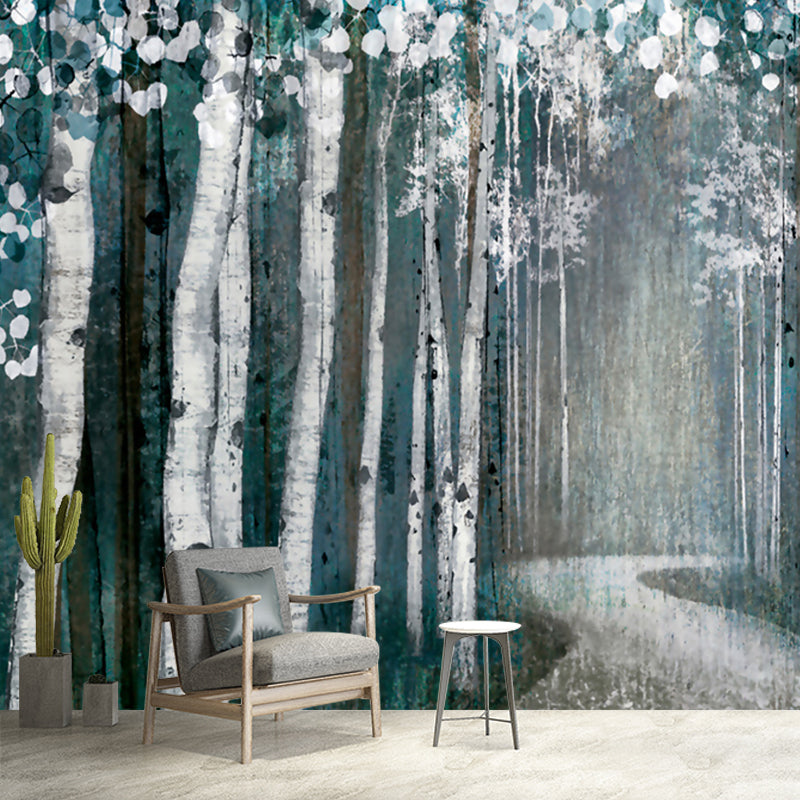 Forest Path Painting Murals Grey-Green Modern Art Wall Decoration for Living Room
