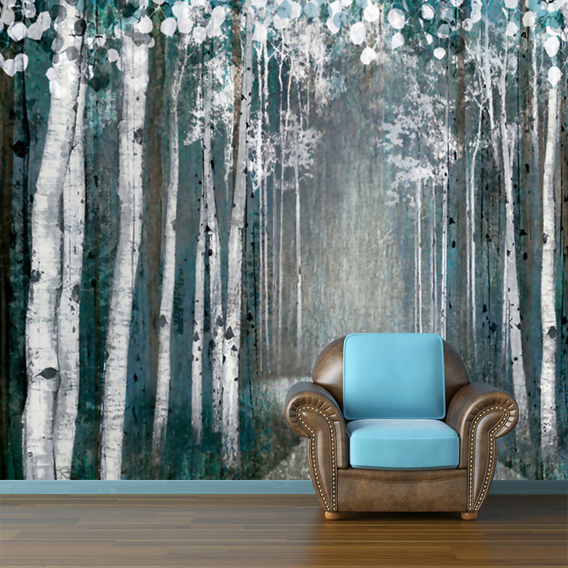 Forest Path Painting Murals Grey-Green Modern Art Wall Decoration for Living Room