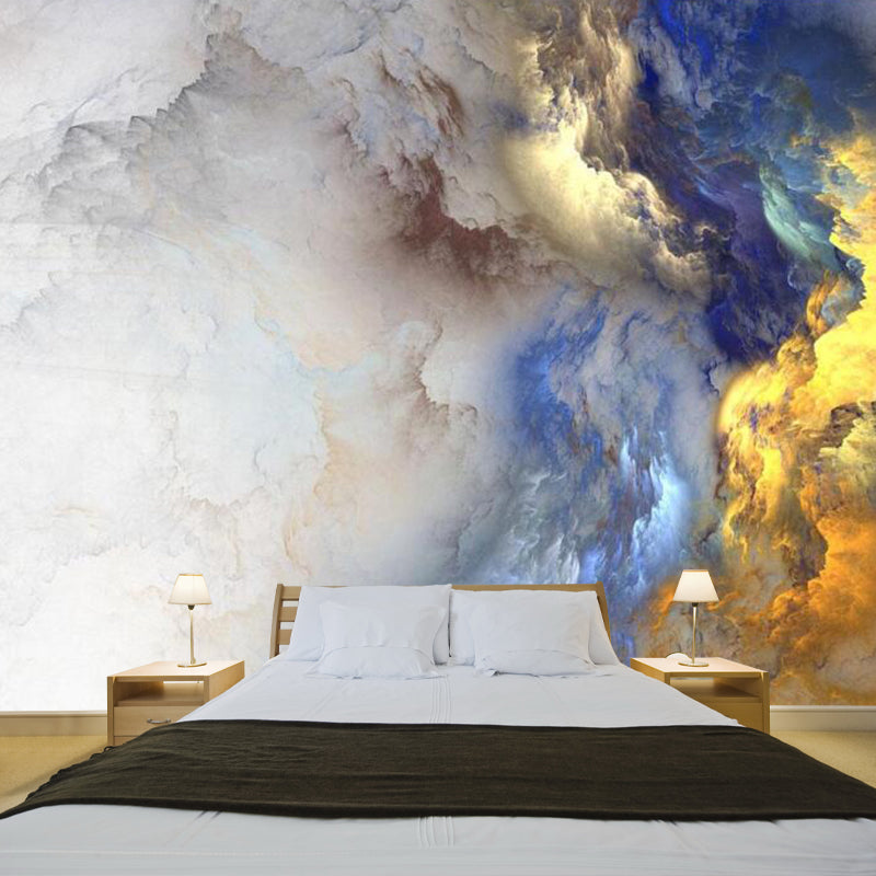 Yellow-Blue Cloud Mural Wallpaper Abstract Decorative Waterproof Wall Covering for Home