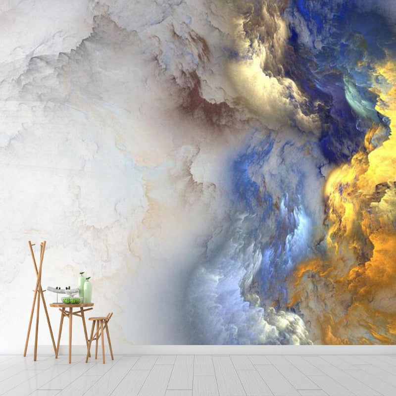 Yellow-Blue Cloud Mural Wallpaper Abstract Decorative Waterproof Wall Covering for Home