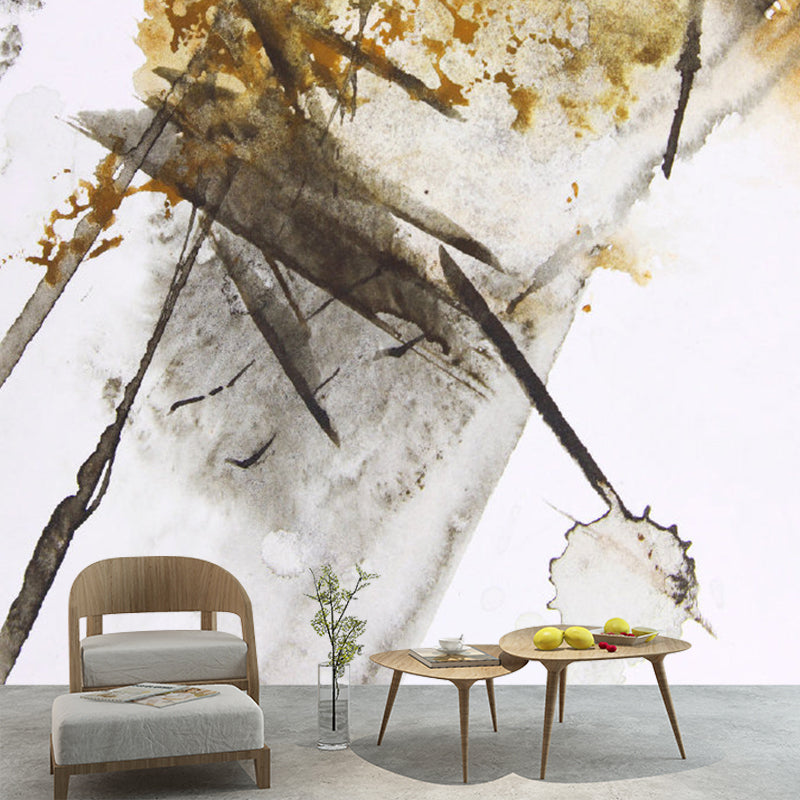 Artistry Abstract Scenery Murals Black-Yellow Stain-Proof Wall Covering for Living Room