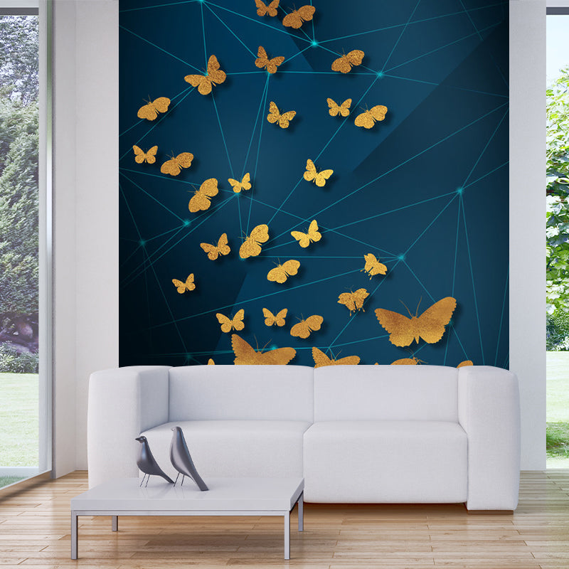 Artistic Animals Wall Paper Murals Yellow-Blue Geometry Wall Decoration for Bedroom