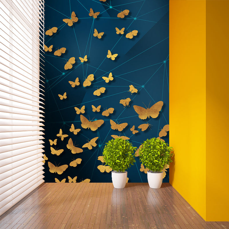 Artistic Animals Wall Paper Murals Yellow-Blue Geometry Wall Decoration for Bedroom