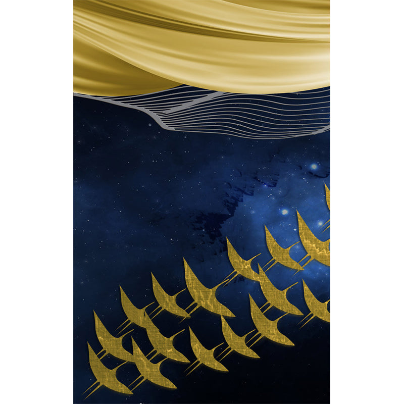 Full Size Abstract Wall Mural Artistic Imaginative Gulls at Starry Night Wall Art in Yellow-Blue