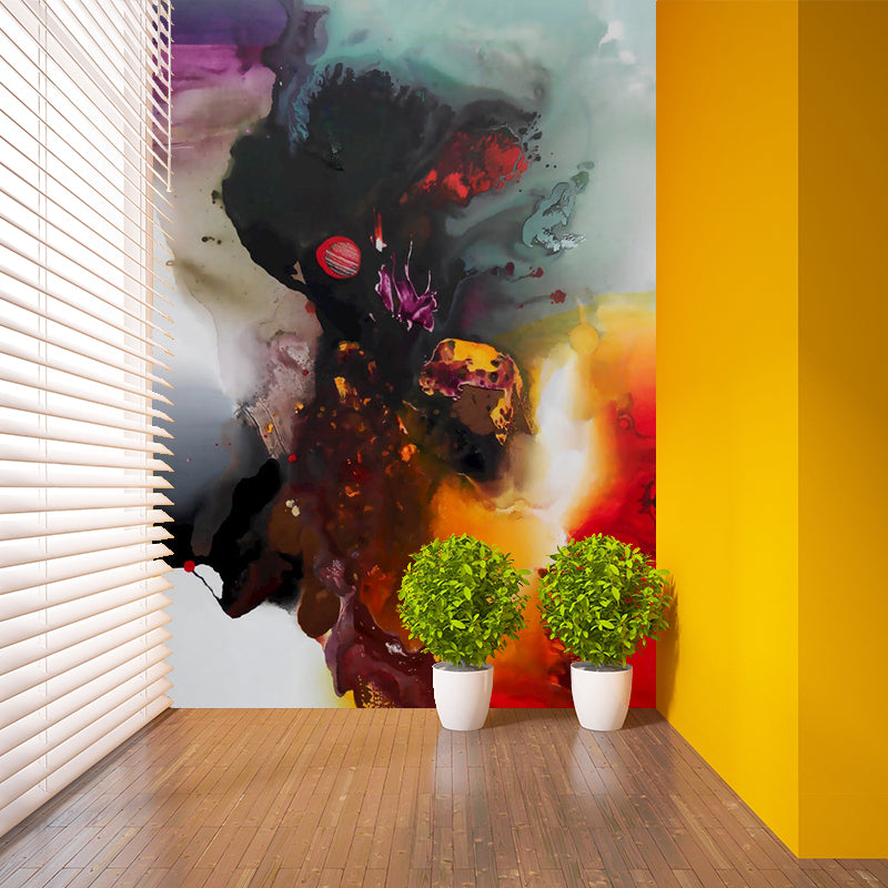 Aesthetics Abstract Splatter Mural Decal Blue-Orange-Yellow Washable Wall Decor for Home