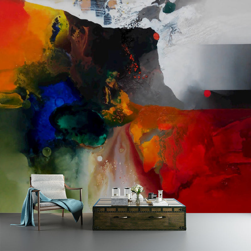 Orange-Blue Abstract Wallpaper Murals Stain-Resistant Art Deco Living Room Wall Covering