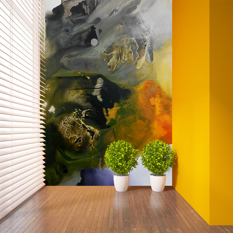 Large Artistic Wall Paper Mural Orange-Grey Abstract Wall Decoration, Custom Made