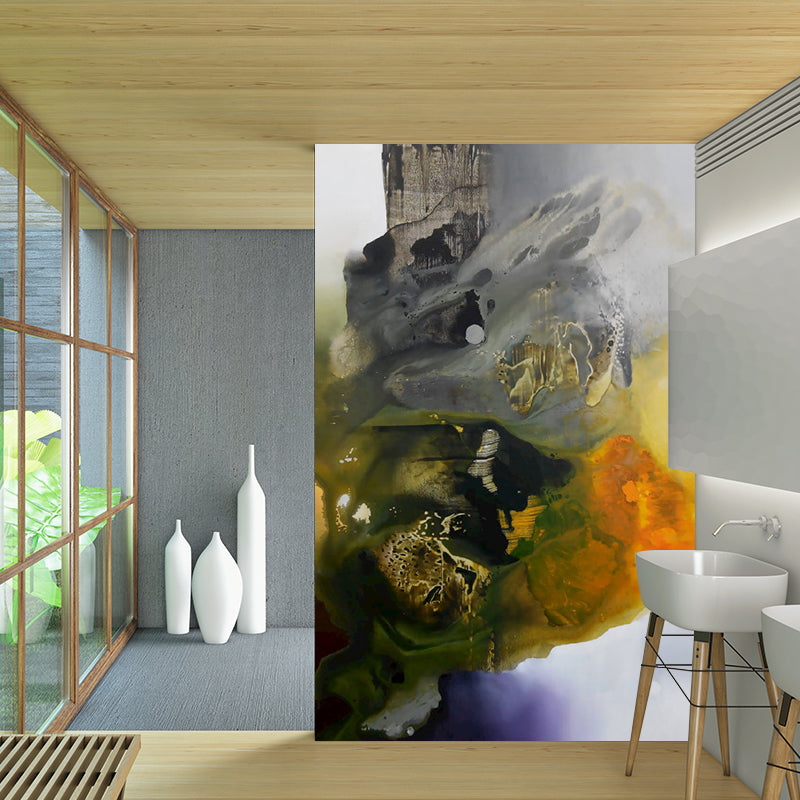 Large Artistic Wall Paper Mural Orange-Grey Abstract Wall Decoration, Custom Made