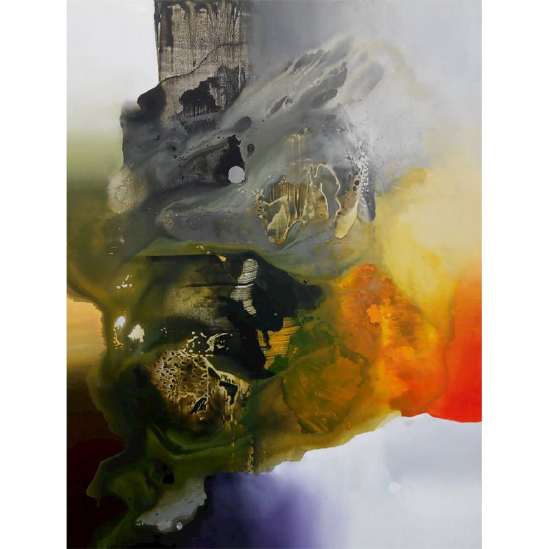 Large Artistic Wall Paper Mural Orange-Grey Abstract Wall Decoration, Custom Made