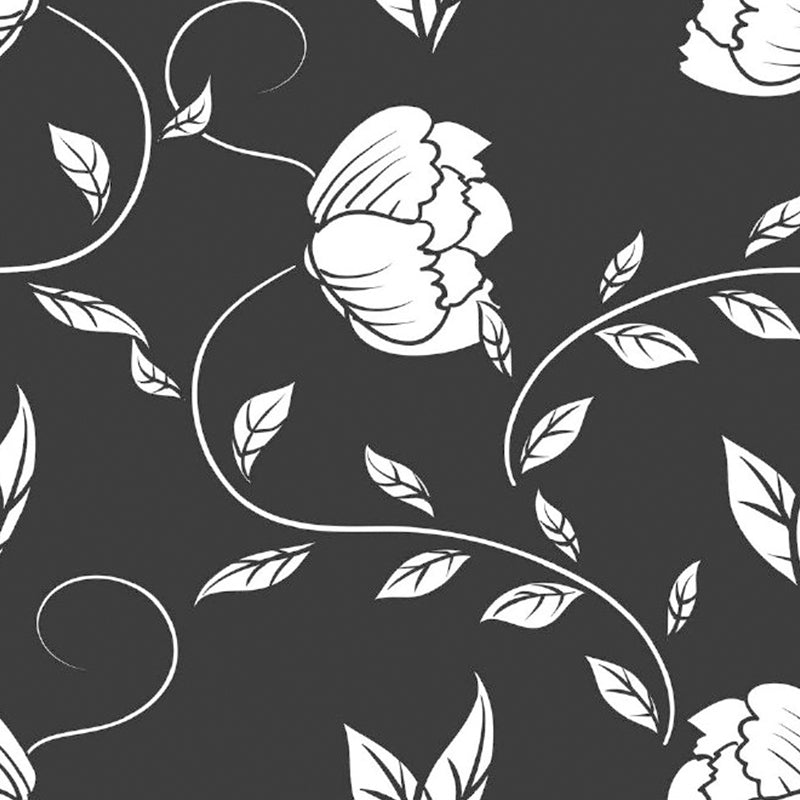Modernist Twisting Peony Wall Murals Black-White Flower Wall Decoration for Bedroom