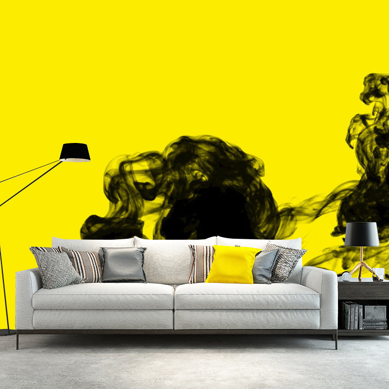 Minimalist Ink in Water Mural Decal for Living Room Customized Wall Art in Black on Yellow