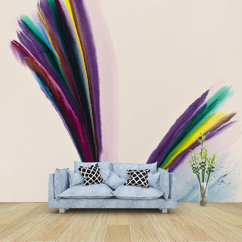 Minimalistic Feather Wall Mural Decal Purple-Pink Bedroom Wall Art, Custom Size Available