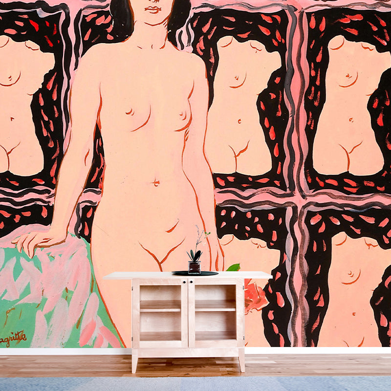 Surrealist Nudity Artwork Wallpaper Mural for Bedroom Customized Wall Decor in Pink