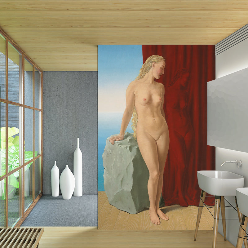 Bare Woman Portrait Wall Murals Surrealism Smooth Surface Wall Covering for Home