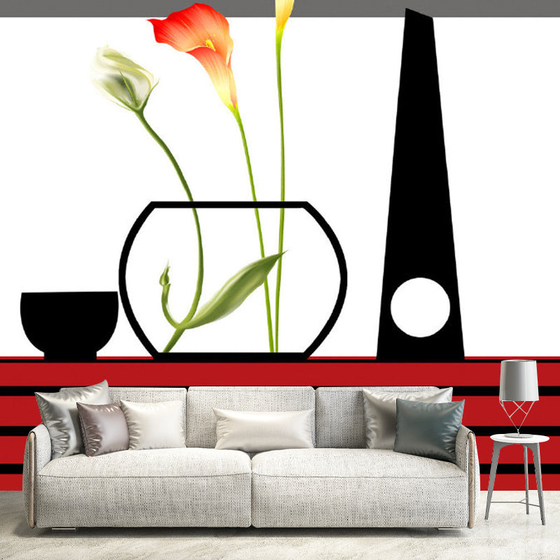 Whole Calla Lily Wallpaper Mural Artistic Beautiful Flower Wall Decor in Red-Black
