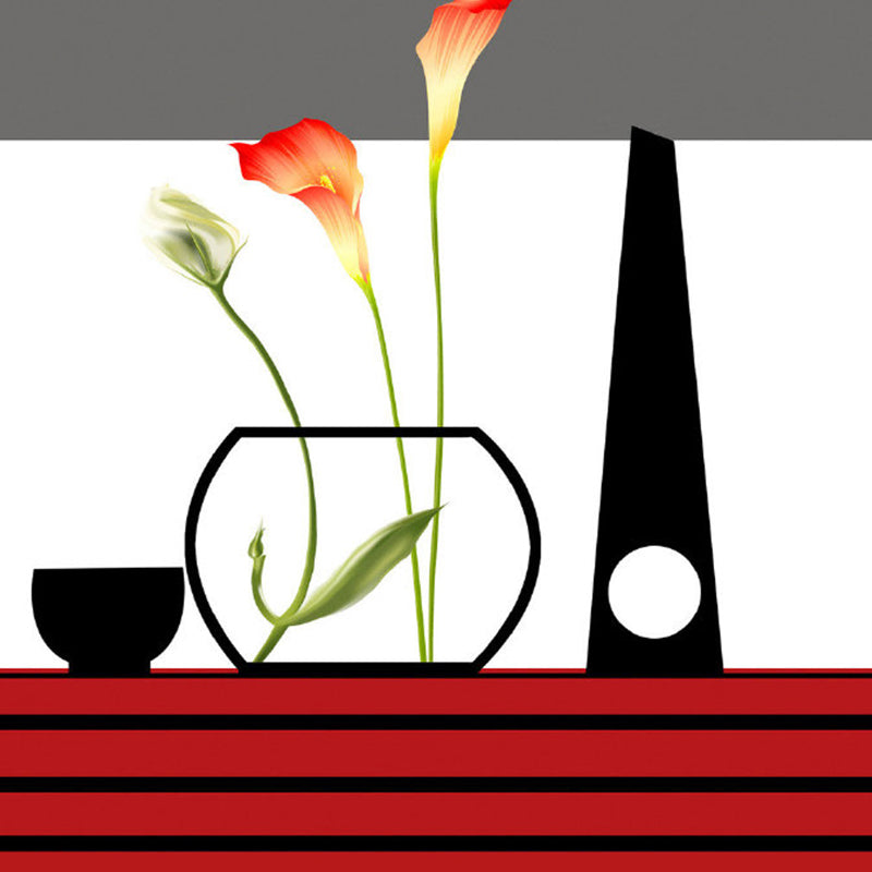 Whole Calla Lily Wallpaper Mural Artistic Beautiful Flower Wall Decor in Red-Black