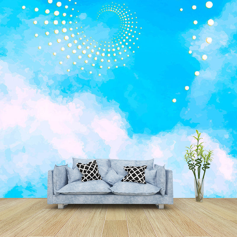 Big Spiral Patterned Murals Modern Sky Scenery Wall Decoration in Blue and White