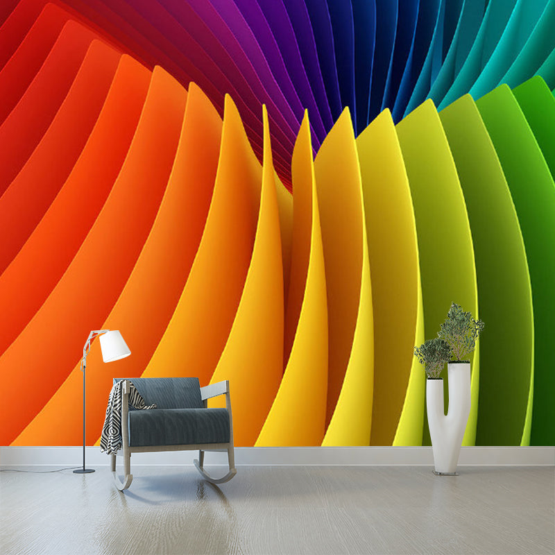 Art Deco Layered Painting Mural for Bedroom Personalized Wall Covering in Blue-Orange-Yellow