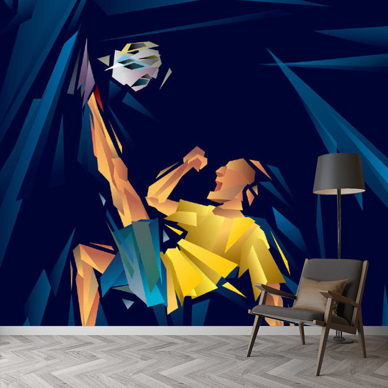 Modern Sports Ball Shot Mural Yellow-Blue Stain-Resistant Wall Covering for Decor