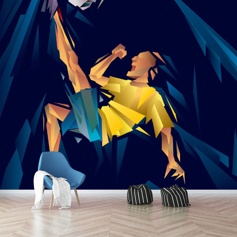 Modern Sports Ball Shot Mural Yellow-Blue Stain-Resistant Wall Covering for Decor