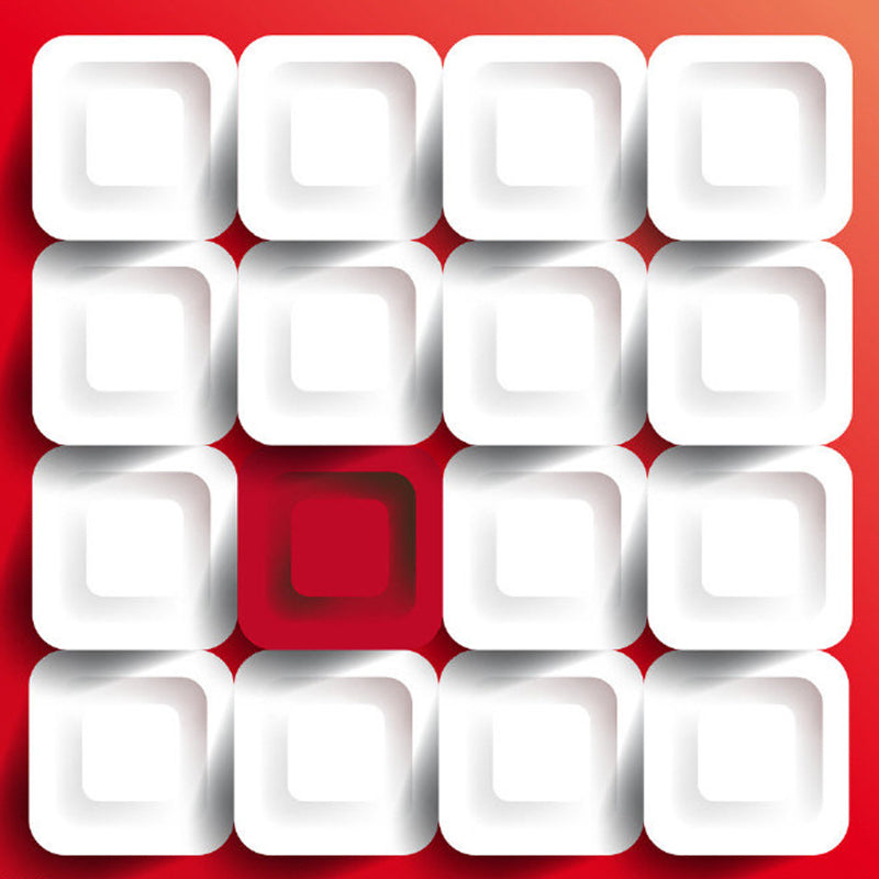 Geometry Check Wall Mural Decal Modern Style Non-Woven Wall Decor in White on Red