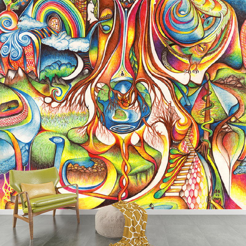 Peacock Abstract Wall Paper Mural Aesthetics Non-Woven Fabric Wall Decoration in Blue-Yellow-Green