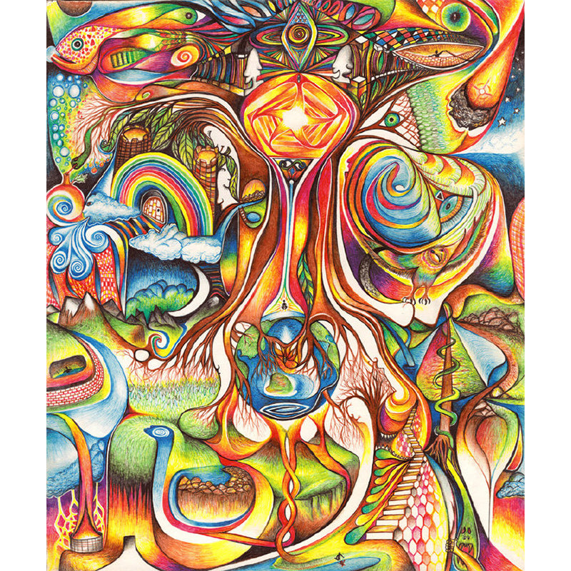 Peacock Abstract Wall Paper Mural Aesthetics Non-Woven Fabric Wall Decoration in Blue-Yellow-Green