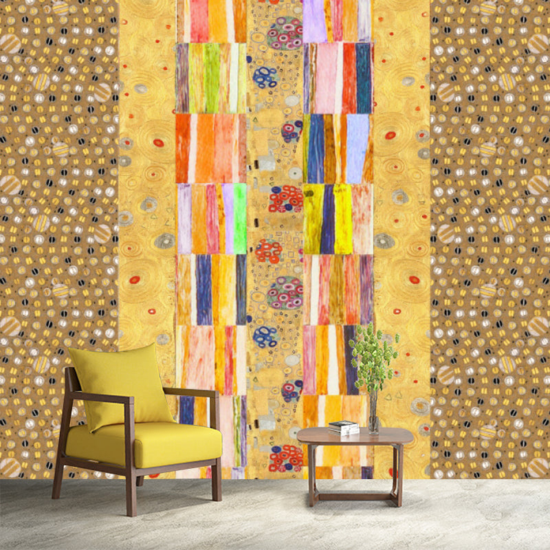 Square and Beads Mural Art Deco Stain Proof Living Room Wall Covering in Yellow, Custom Made