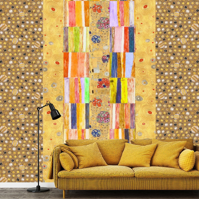Square and Beads Mural Art Deco Stain Proof Living Room Wall Covering in Yellow, Custom Made