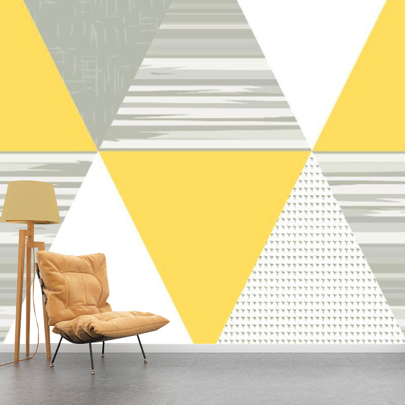 Large Triangle Patterned Mural Wallpaper Grey-Yellow Non-Woven Wall Art, Stain Resistant, Custom Print