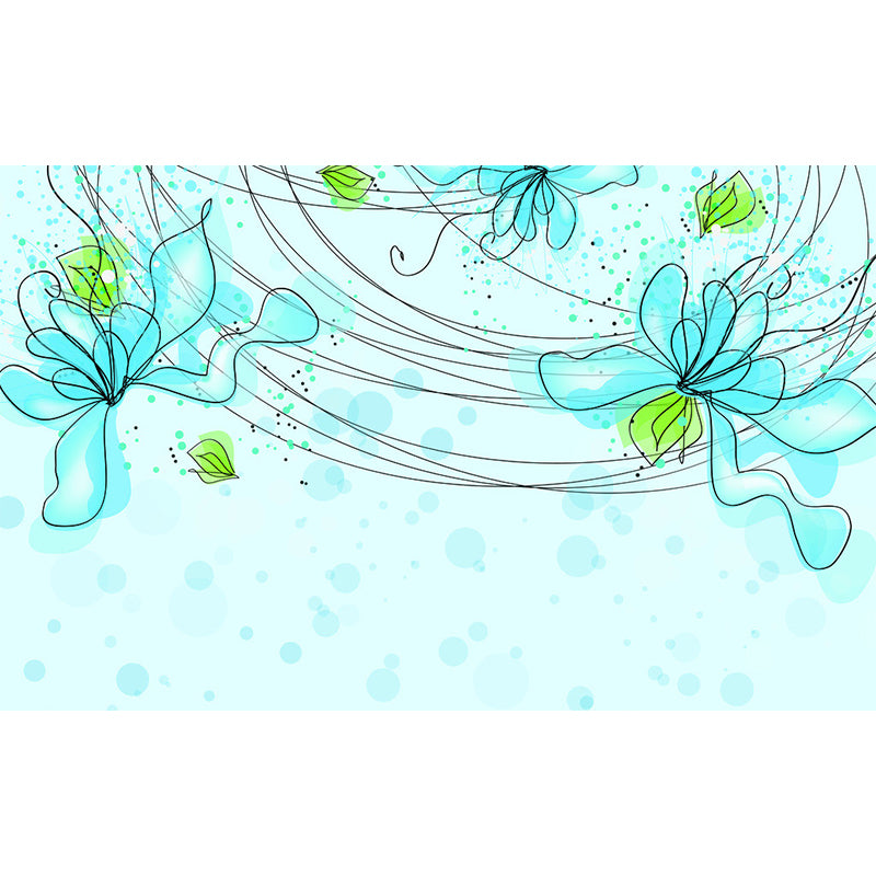 Whole Flower Wall Paper Mural Art Deco Lovely Bubbles Wall Covering in Blue and Green