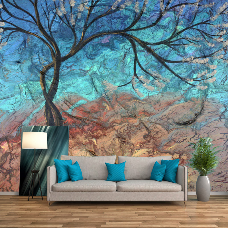 Leafless Tree Mural Wallpaper Modern Art Moisture Resistant Bedroom Wall Decor, Custom Size