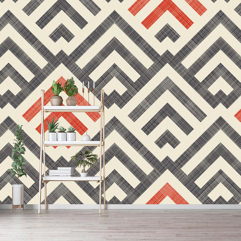 Orange-Grey Rhombus Wall Murals Decal Moisture Resistant Modernist Bedroom Wall Art