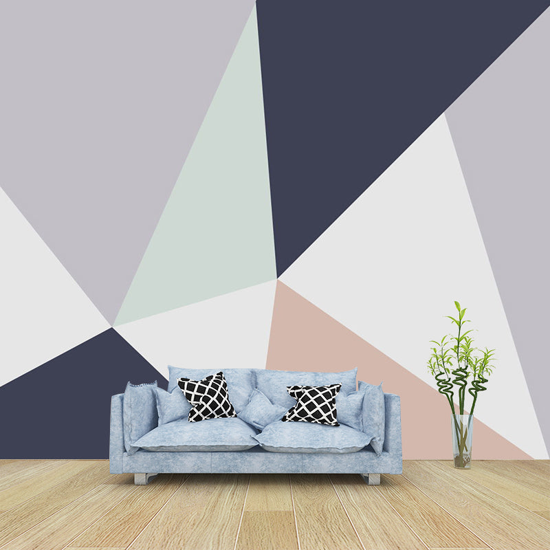 Triangle Patterned Mural Decal Grey-Blue Mid Century Wall Covering for Living Room