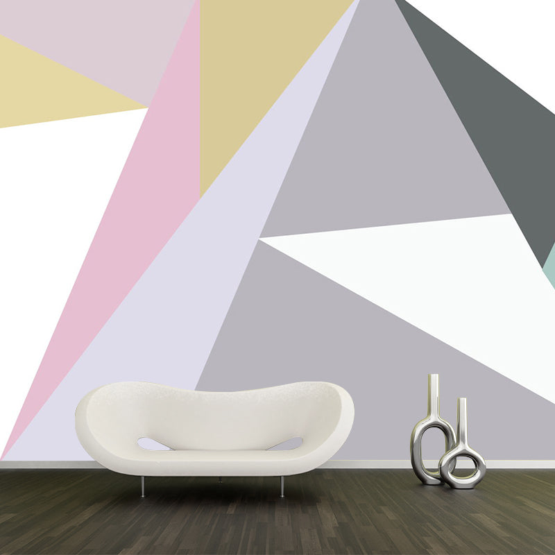 Geometric Triangle Wallpaper Murals Contemporary Non-Woven Wall Decor in Grey-Pink-Yellow