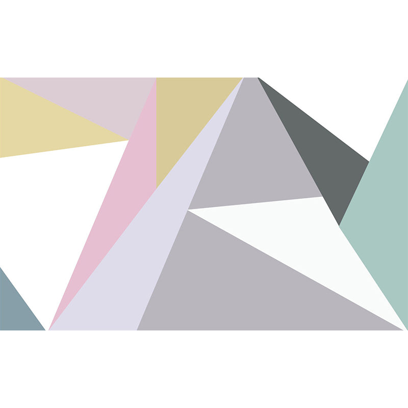 Geometric Triangle Wallpaper Murals Contemporary Non-Woven Wall Decor in Grey-Pink-Yellow