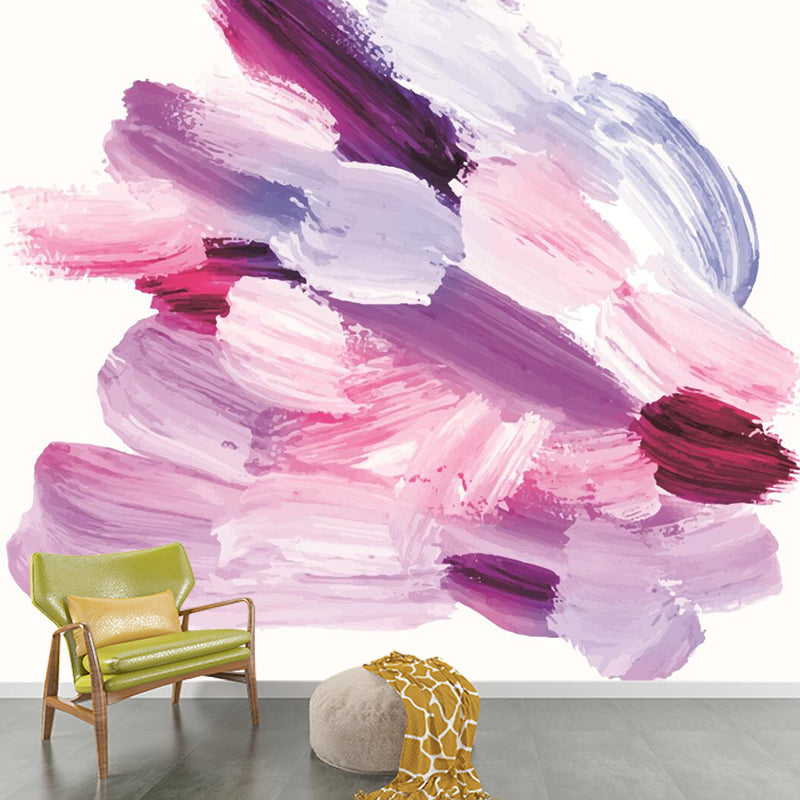 Whole Brush Stroke Floral Mural Waterproof Artistry Bedroom Wall Covering in Pink